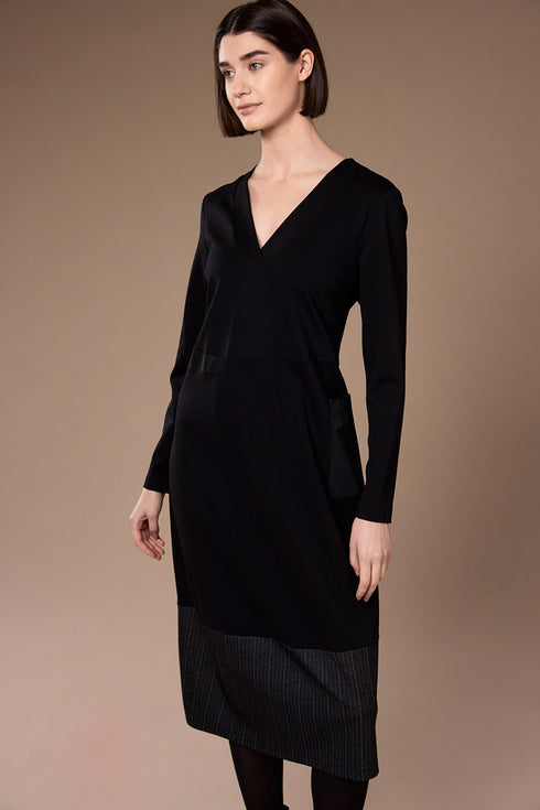Peruzzi Herringbone Trim Midi Dress in Black SKU W26172