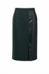 Peruzzi Contrast Faux Leather Panel Midi Skirt W26183 - Green