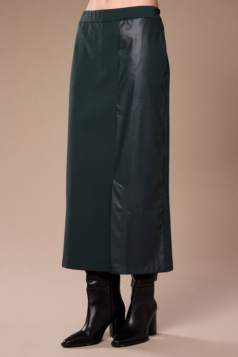 Peruzzi Contrast Faux Leather Panel Midi Skirt W26183 - Green