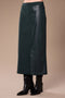 Peruzzi Contrast Faux Leather Panel Midi Skirt W26183 - Green