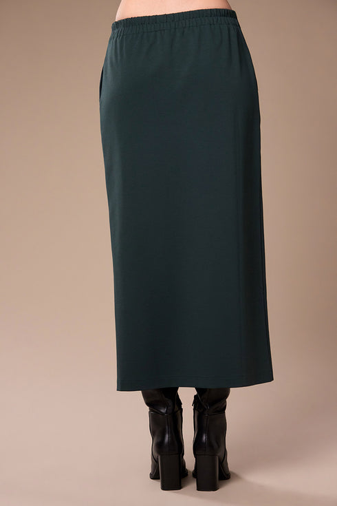 Peruzzi Contrast Faux Leather Panel Midi Skirt W26183 - Green