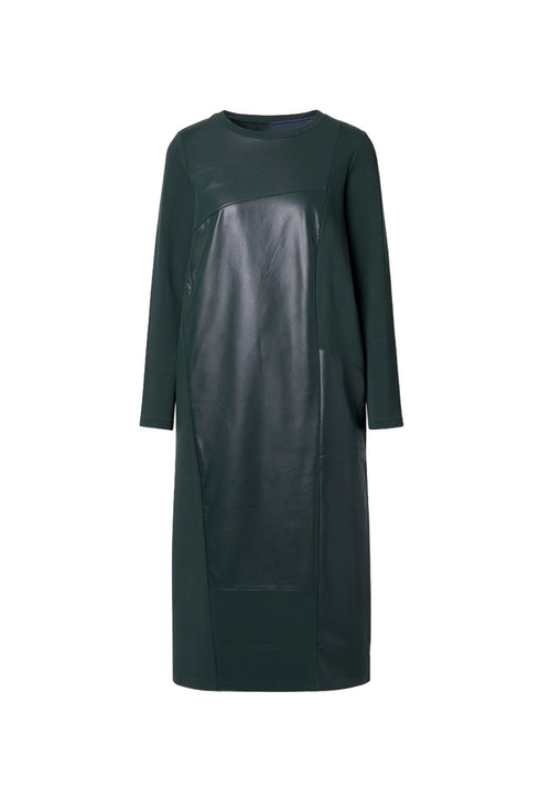 Peruzzi Contrast Faux Leather Panel Midi Dress W26184 - Green