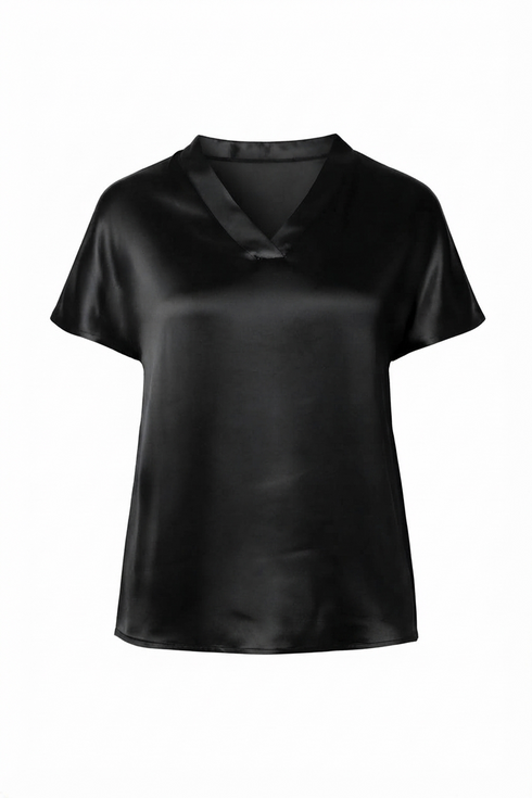 Peruzzi V-Neck Luminous Satin Short-Sleeve Top W26191 9 - Black