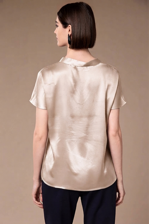 Peruzzi V-Neck Luminous Satin Short-Sleeve Top W26191 - Ecru