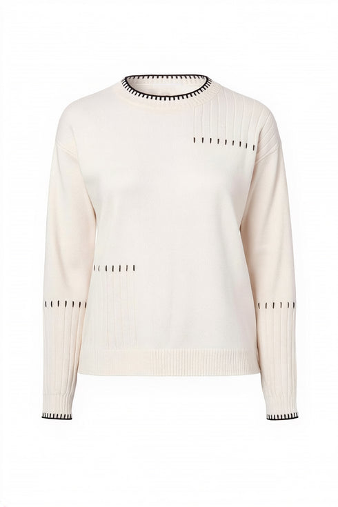 Peruzzi Contrast Stitch Ribbed Detail Knit Jumper W26194 - Ecru