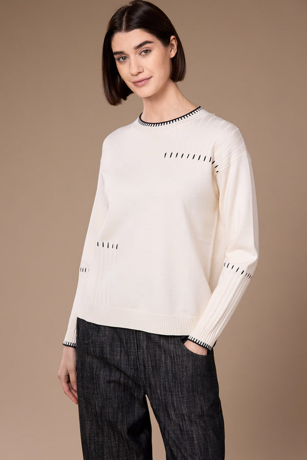 Peruzzi Contrast Stitch Ribbed Detail Knit Jumper W26194 - Ecru