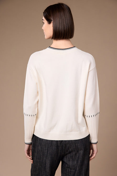 Peruzzi Contrast Stitch Ribbed Detail Knit Jumper W26194 - Ecru