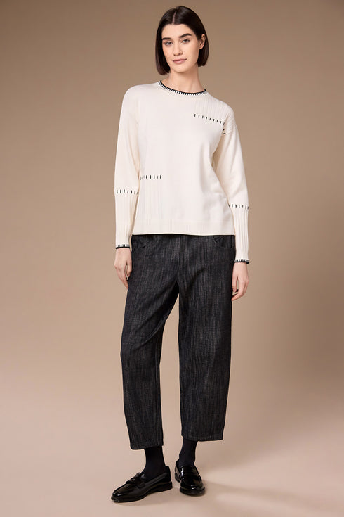 Peruzzi Contrast Stitch Ribbed Detail Knit Jumper W26194 - Ecru