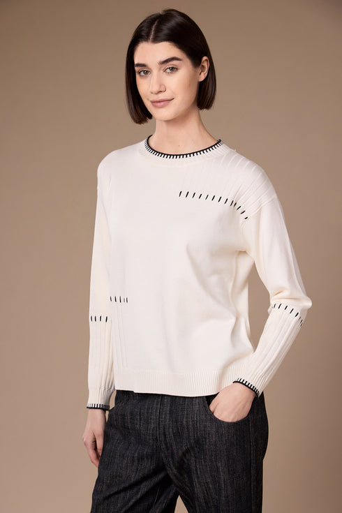 Peruzzi Contrast Stitch Ribbed Detail Knit Jumper W26194 - Ecru