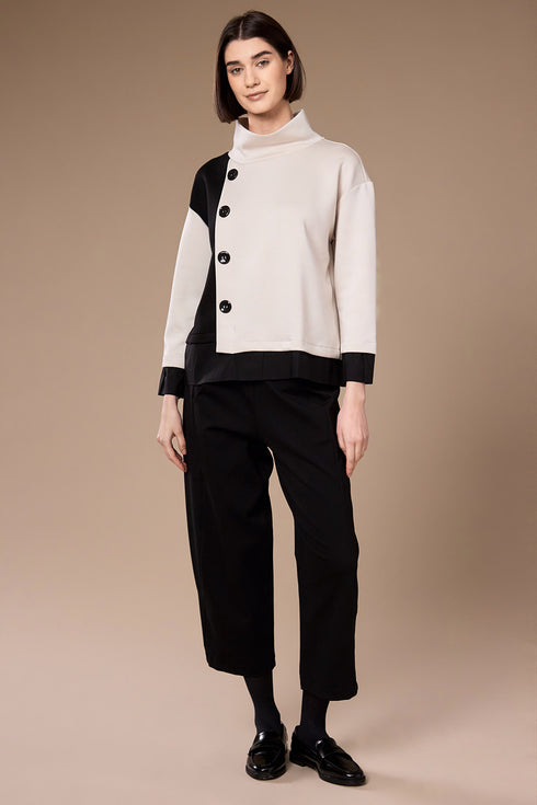 Peruzzi Womens Two Tone Button Top W26198 - Ecru/Black