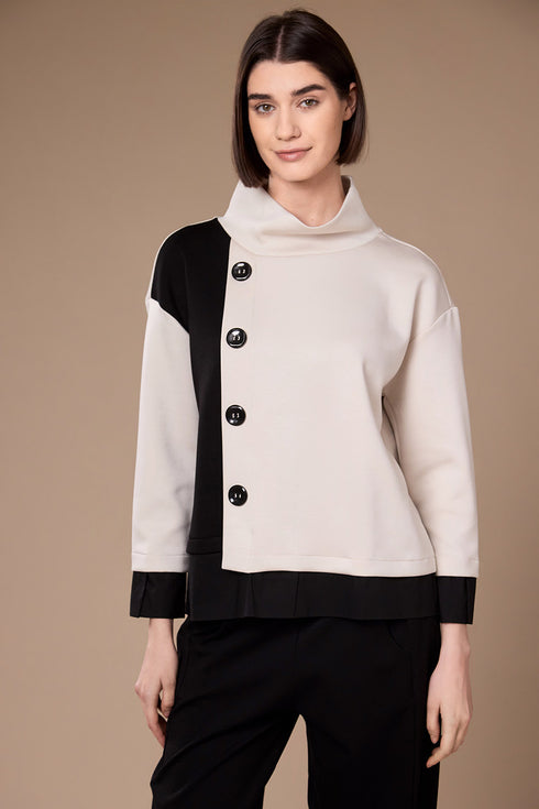 Peruzzi Womens Two Tone Button Top W26198 - Ecru/Black