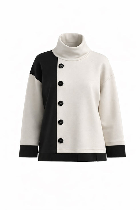 Peruzzi Womens Two Tone Button Top W26198 - Ecru/Black