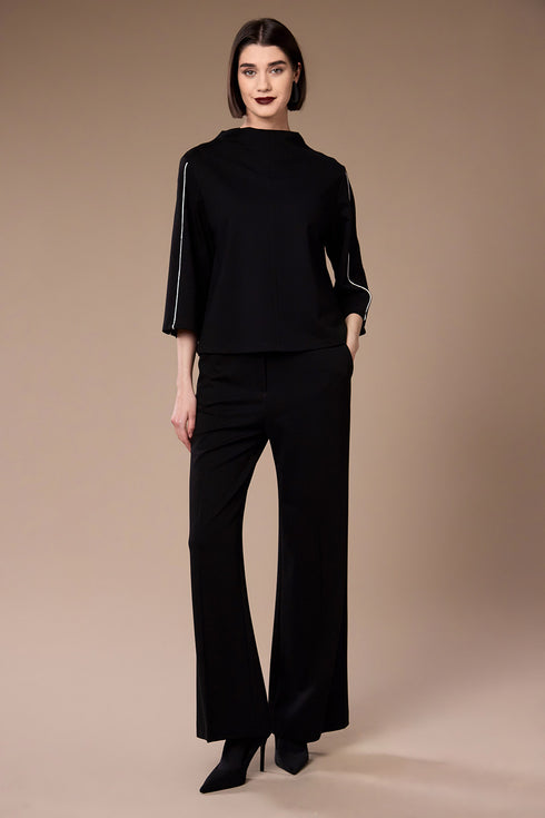 Peruzzi Women's Funnel Neck Seam Detail Top 09 Black W26402