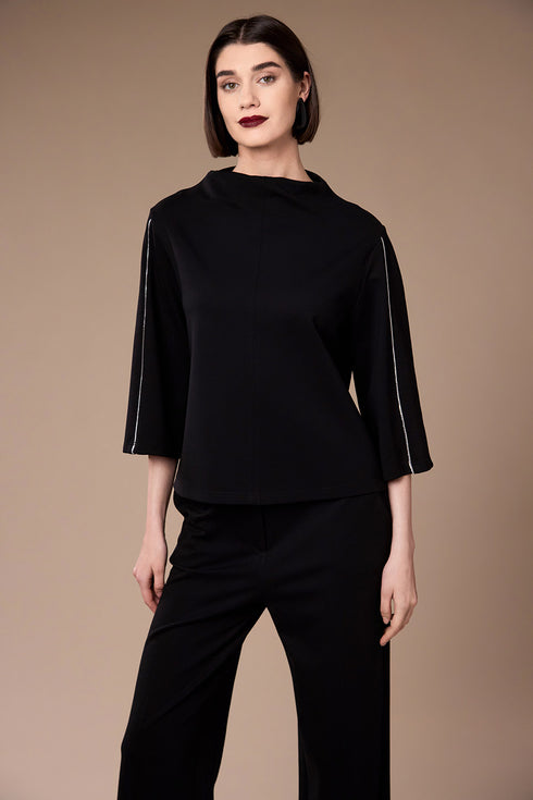 Peruzzi Women's Funnel Neck Seam Detail Top 09 Black W26402
