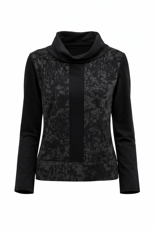 Peruzzi Womens Jacquard Cowl Neck Top W26500 - 9 Black