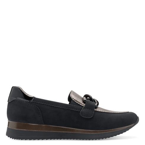 Jana Womens Black and Pewter Slip-On Softline Shoe 8-24766-43