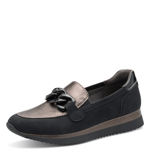 Jana Womens Black and Pewter Slip-On Softline Shoe 8-24766-43