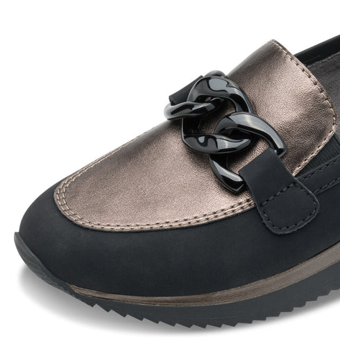 Jana Womens Black and Pewter Slip-On Softline Shoe 8-24766-43