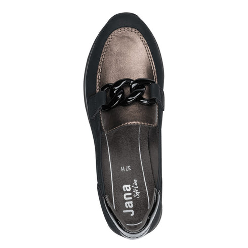 Jana Womens Black and Pewter Slip-On Softline Shoe 8-24766-43