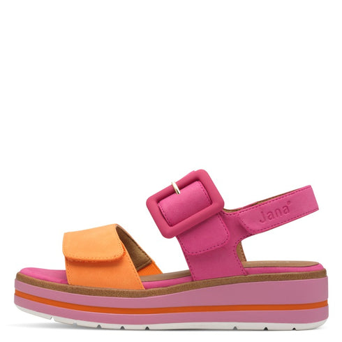 Jana 8-28266-44 Strap Flat Sandal in Orange/Fuchsia