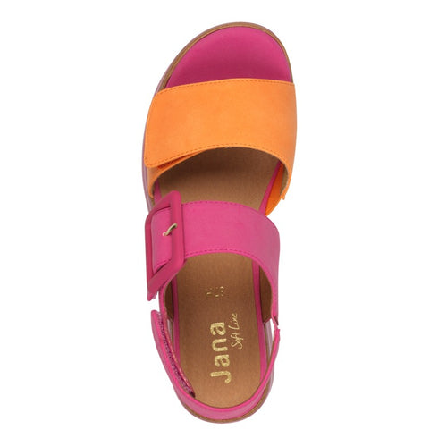 Jana 8-28266-44 Strap Flat Sandal in Orange/Fuchsia