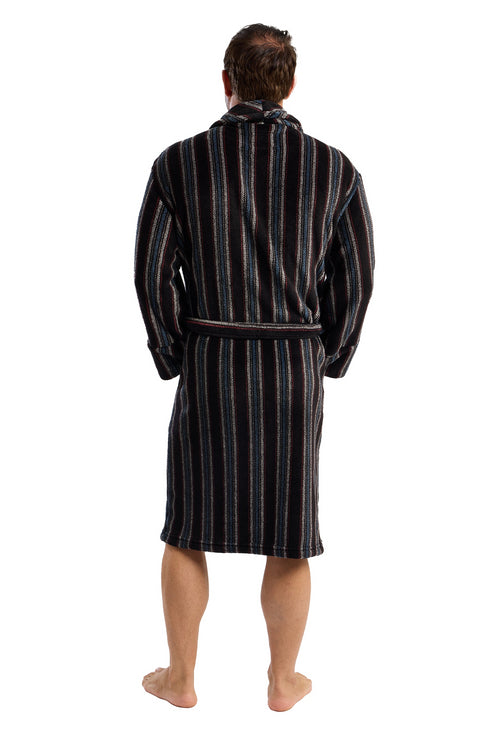 Western Ridge Men’s Striped Flannel Fleece Robe WR46107 – Knee-Length, Cozy Loungewear