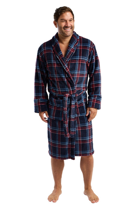 Western Ridge Men’s Check Flannel Fleece Robe WR46108 – Knee-Length, Cozy Loungewear