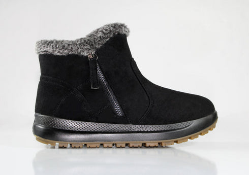 P Comfort WW1670 Black Micro Fur Lined Twin Zip Ankle Boots