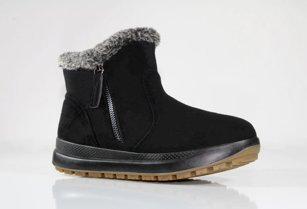 P Comfort WW1670 Black Micro Fur Lined Twin Zip Ankle Boots