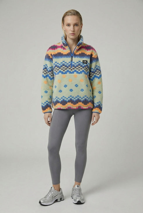 USCO Nordic Trek Fleece in Mint/Blue - Women’s Cosy 1/4 Zip US45509 T384