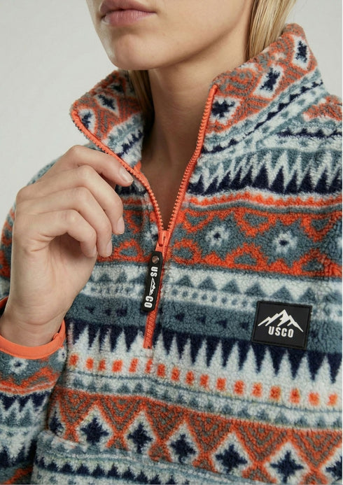 USCO Aztec Trek Fleece on Orange/Grey – Women’s Cosy 1/4 Zip US45509 T382
