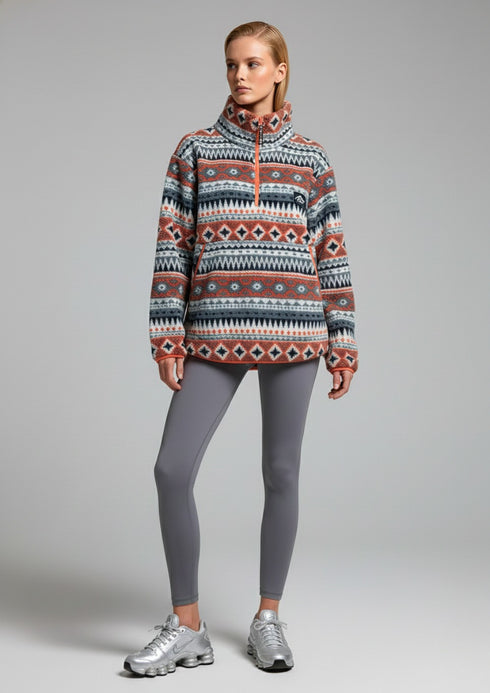 USCO Aztec Trek Fleece on Orange/Grey – Women’s Cosy 1/4 Zip US45509 T382