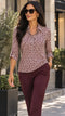 Yew Women's Beige and Burgundy Geometric Print Collared Top 3743
