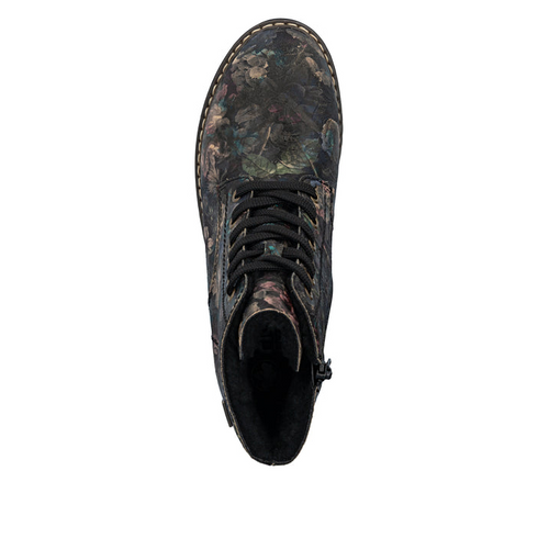 Rieker Sabrina Floral Print Lace-Up Ankle Boot Y9103-90 - Black/Multi