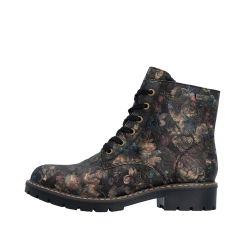 Rieker Sabrina Floral Print Lace-Up Ankle Boot Y9103-90 - Black/Multi