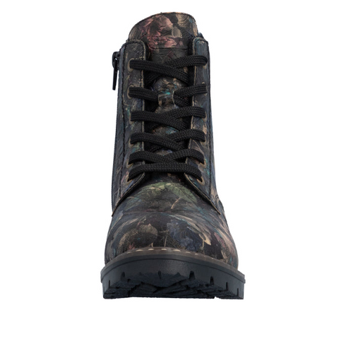 Rieker Sabrina Floral Print Lace-Up Ankle Boot Y9103-90 - Black/Multi