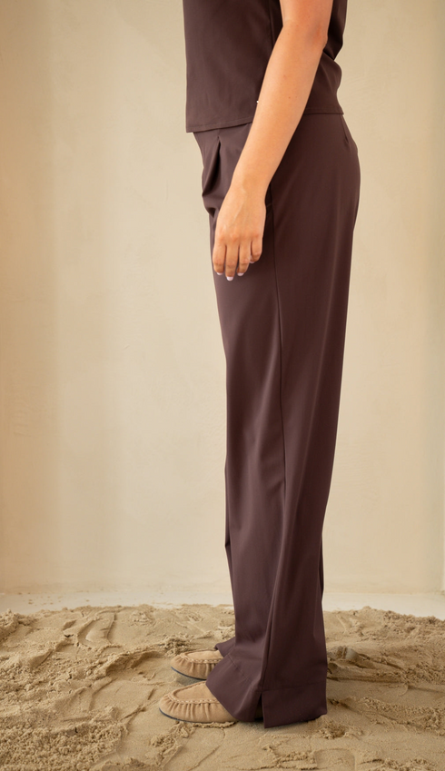 Kimara Yara Wide Leg Pressed Seam Trousers YARA - Prume Brown