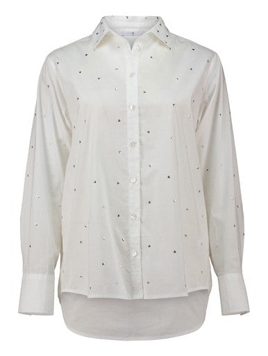 Hailys Lo44ve Studded Cotton Long Sleeve Blouse YIS-2601089 - White