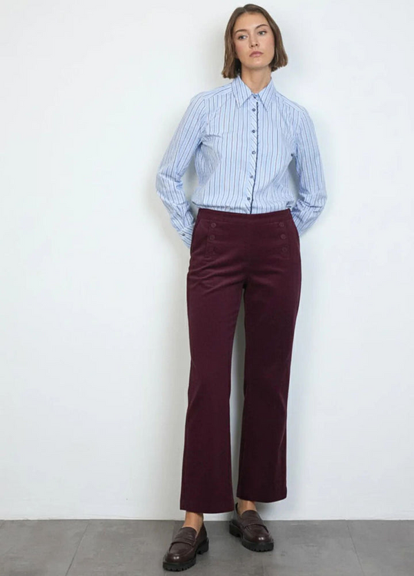 Tinta Yoselin Button Detail Corduroy High Rise Trousers YOSELINPRUNE - Prune Burgundy