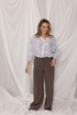 Kimara Fashion Women's Light Blue Marion Blouse – 360-Degree Texture with 3/4 Puff Sleeves