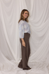 Kimara Fashion Women's Light Blue Marion Blouse – 360-Degree Texture with 3/4 Puff Sleeves