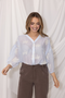 Kimara Fashion Women's Light Blue Marion Blouse – 360-Degree Texture with 3/4 Puff Sleeves