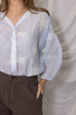 Kimara Fashion Women's Light Blue Marion Blouse – 360-Degree Texture with 3/4 Puff Sleeves