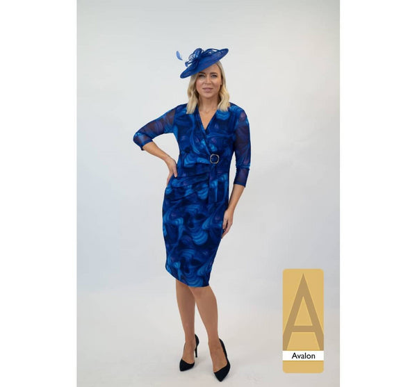 Avalon Printed Mesh Wrap Pencil Dress A632