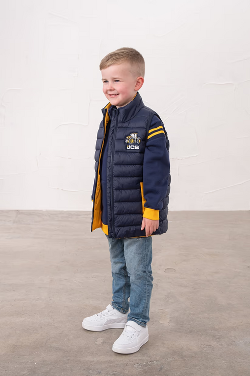 Lighthouse Boys Abel Navy Gilet with JCB Yellow Tractor