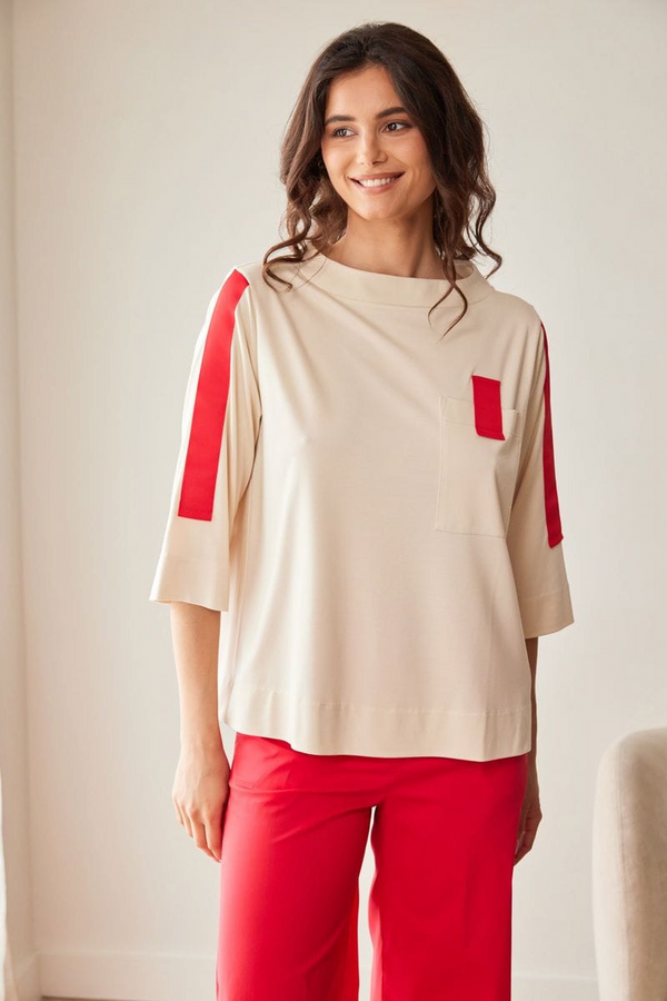 PERUZZI Womens Tab Detail Half Sleeve Top S26184