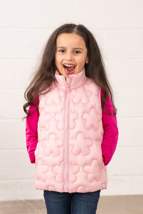 Lighthouse Girls Amber Floral Quilted Gilet in Baby Pink