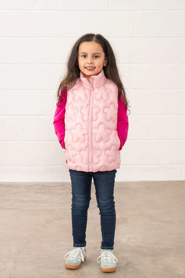 Lighthouse Girls Amber Floral Quilted Gilet in Baby Pink