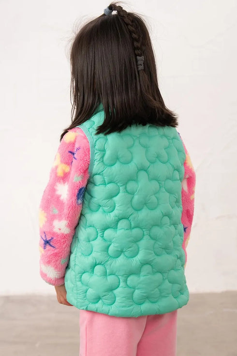 Lighthouse Girls Amber Floral Quilted Gilet in Tiffany Teal