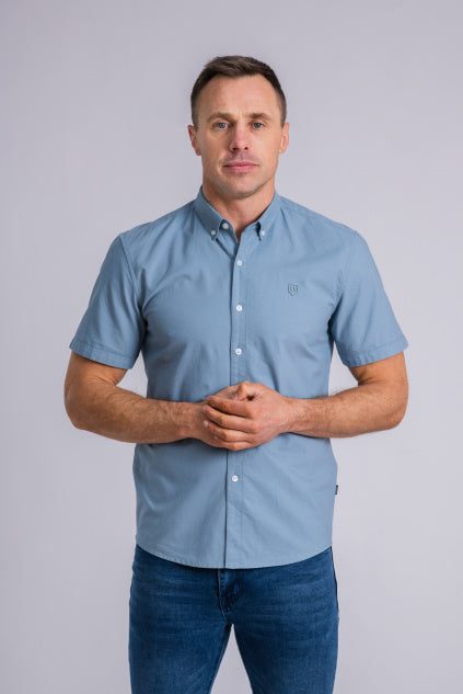 XV Kings by Tommy Bowe Avusy Short Sleeve Shirt Botany Blue Slim Fit 100% Cotton